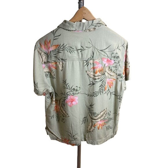 Island Traders Green Tropical Short Sleeved Button Up Top Sz L - Picture 2 of 10
